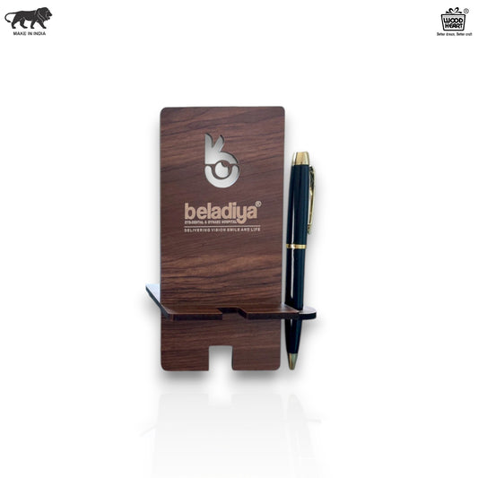 Premium Wooden Customized Mobile Stand with Pen Holder – Personalized Desk Accessory