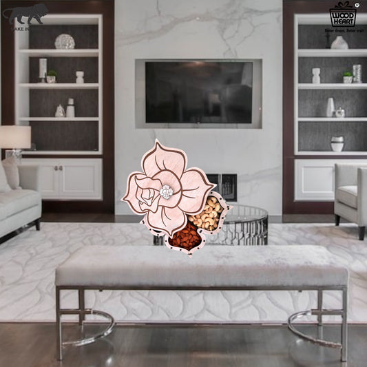 Rose-Themed Wooden Dry Fruit Box with Artistic Petal Lid