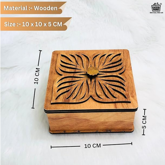 Wooden Gift Box with Carved Floral Design