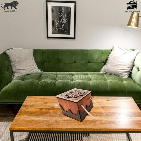 Premium Wooden Gift Box with Floral Lid & Rope Handle