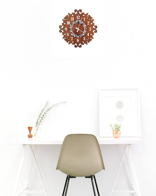 Royal Carving MDF Wooden Wall Clock – Decorative Vintage Design by Wood Heart