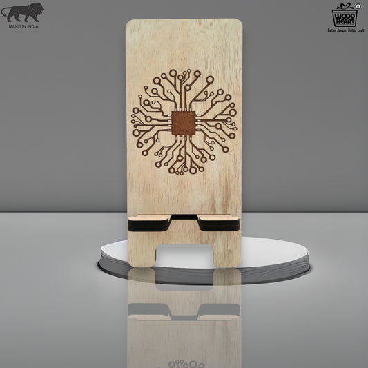 Eco-Themed Customized Wooden Mobile Stand – Tree Design Laser Engraved