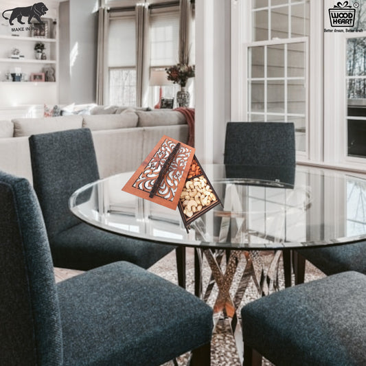 Elegant Wooden Dry Fruit Box with Decorative Laser-Cut Lid & Handle