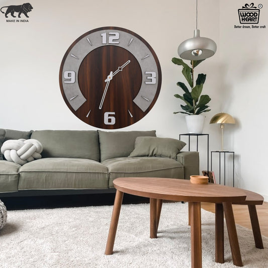 Round Wooden Wall Clock with Dual Tone Concrete Finish – Elegant Modern Décor