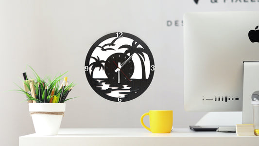 Wooden Palm Beach Theme Wall Clock – Artistic Cutout Design