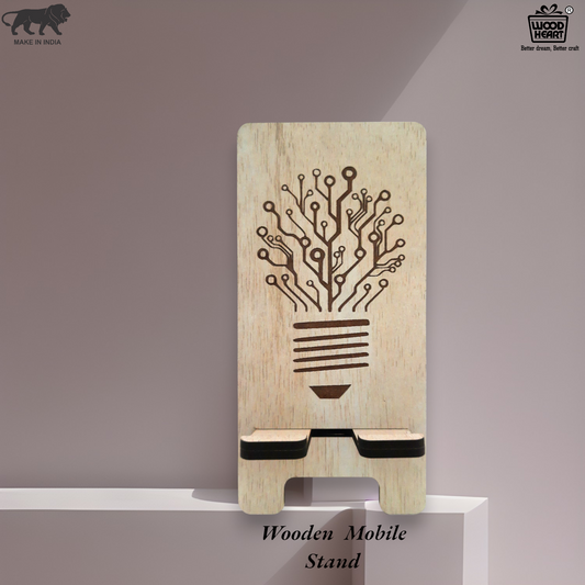 Eco-Themed Customized Wooden Mobile Stand – Tree Design Laser Engraved