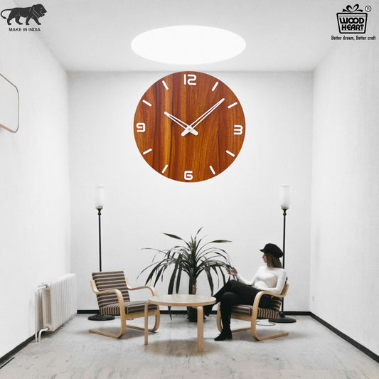 Wood Heart Elegant Wooden Finish Round Wall Clock – Minimalist Modern Design