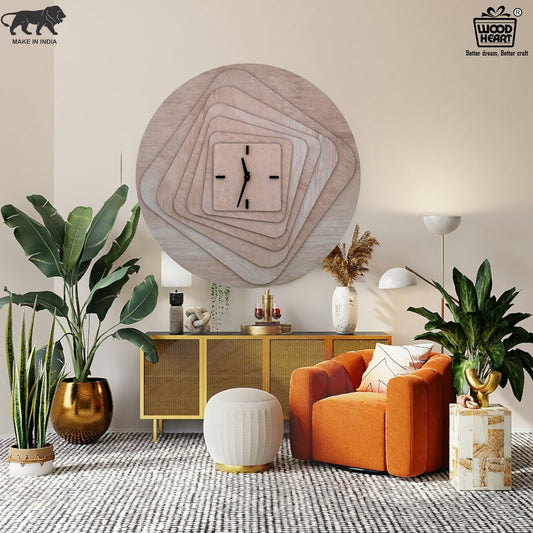 Contemporary Layered Wood Art Wall Clock – Minimal Geometric Design by Wood Heart