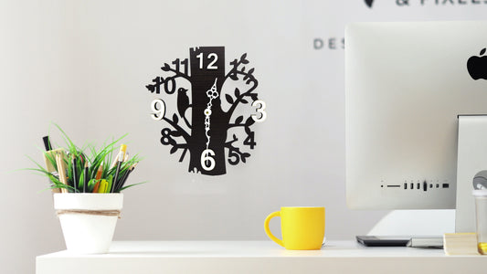 Wooden Tree Design Wall Clock with Bird Cutout