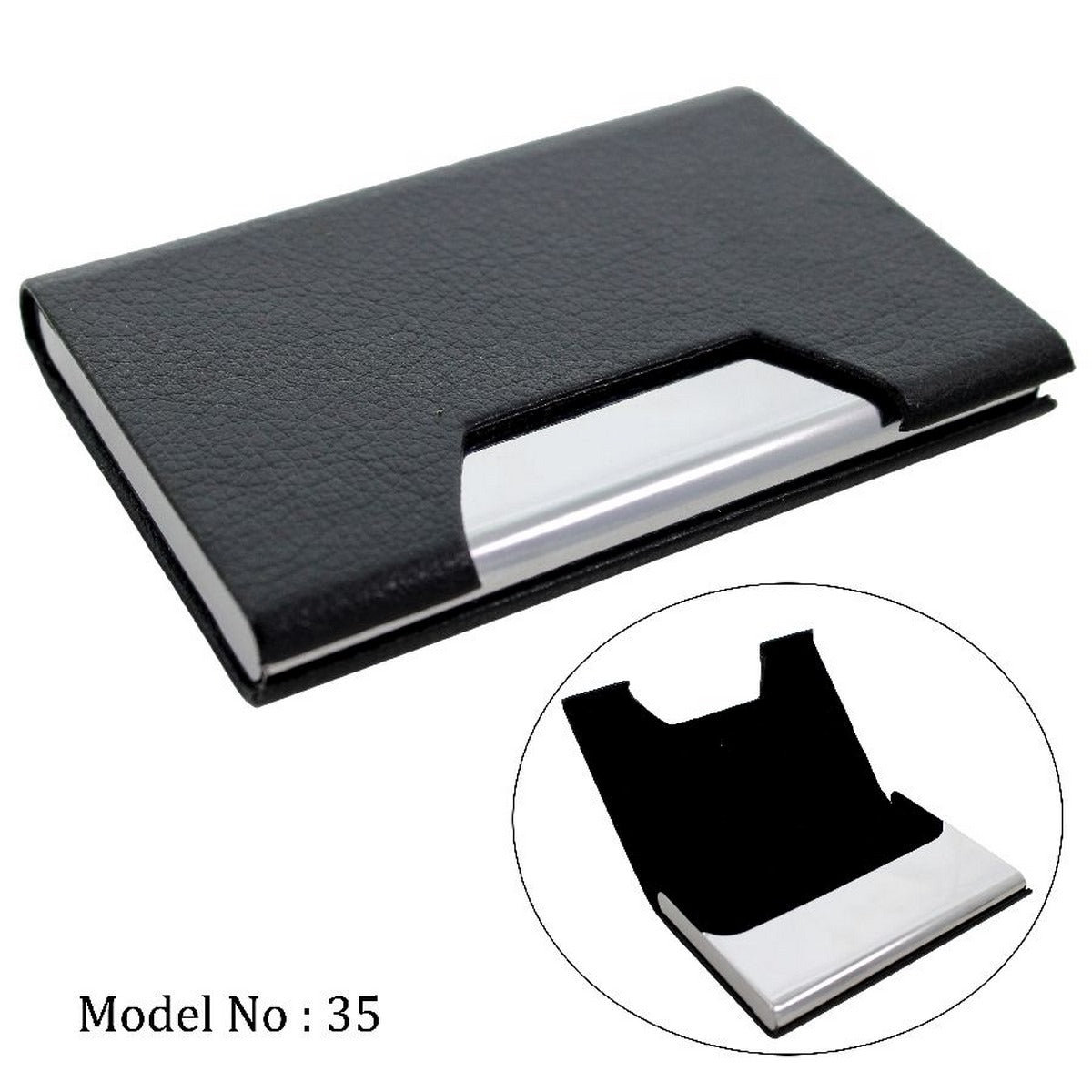 Cutout Steel-Edge Leather Business Card Holder
