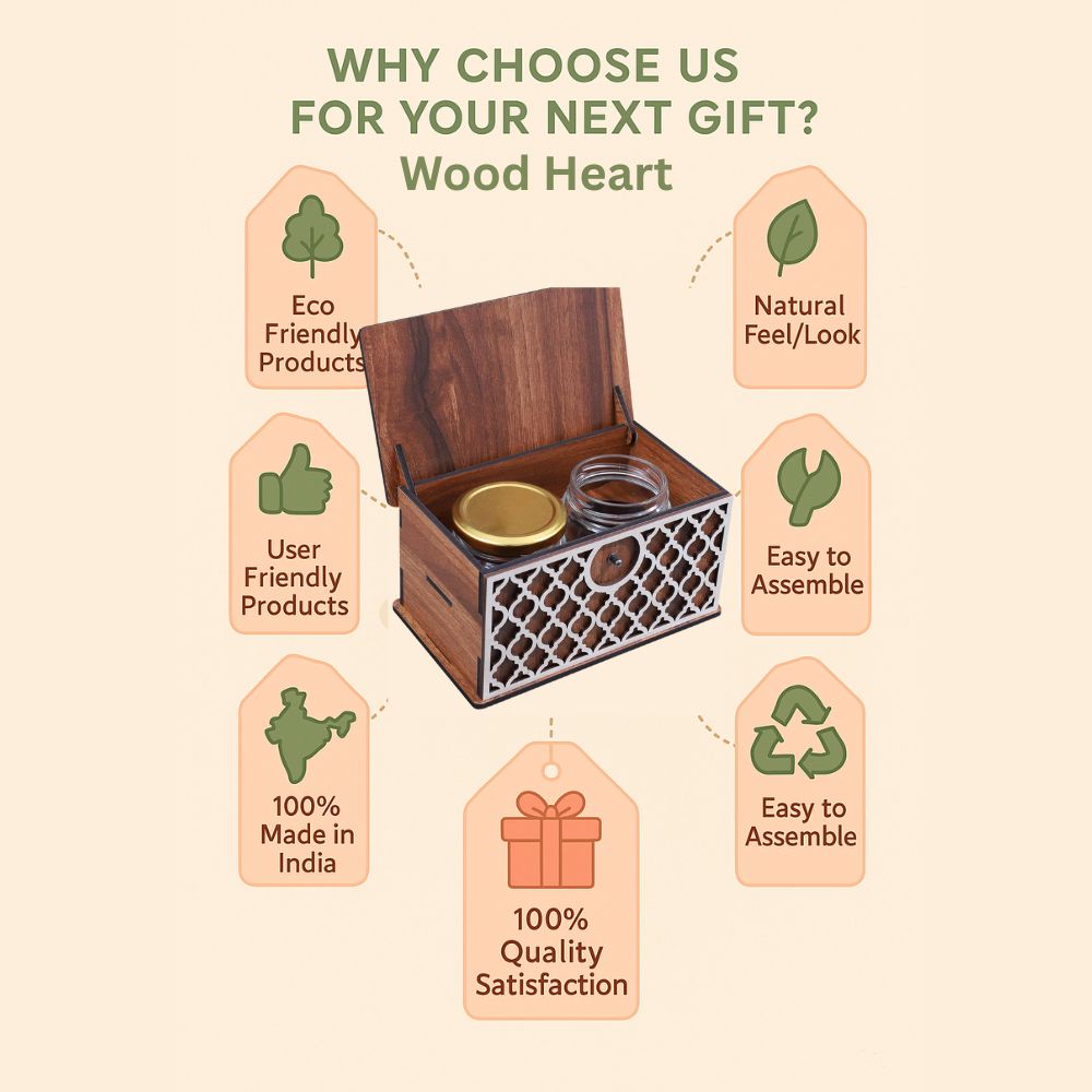 Wooden Spice Jar Box – 2 Jar Storage Organizer with Decorative White Front Panel