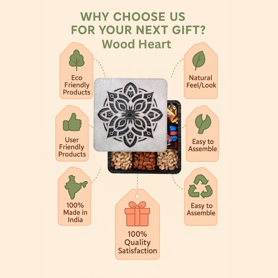 Premium Wooden Dry Fruit Box with Mandala Carved Lid – 9 Partitions
