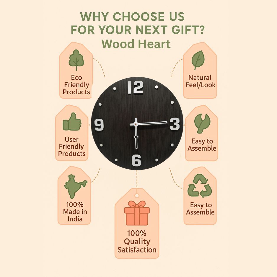 Classic Round Wooden Wall Clock with 3D White Numerals