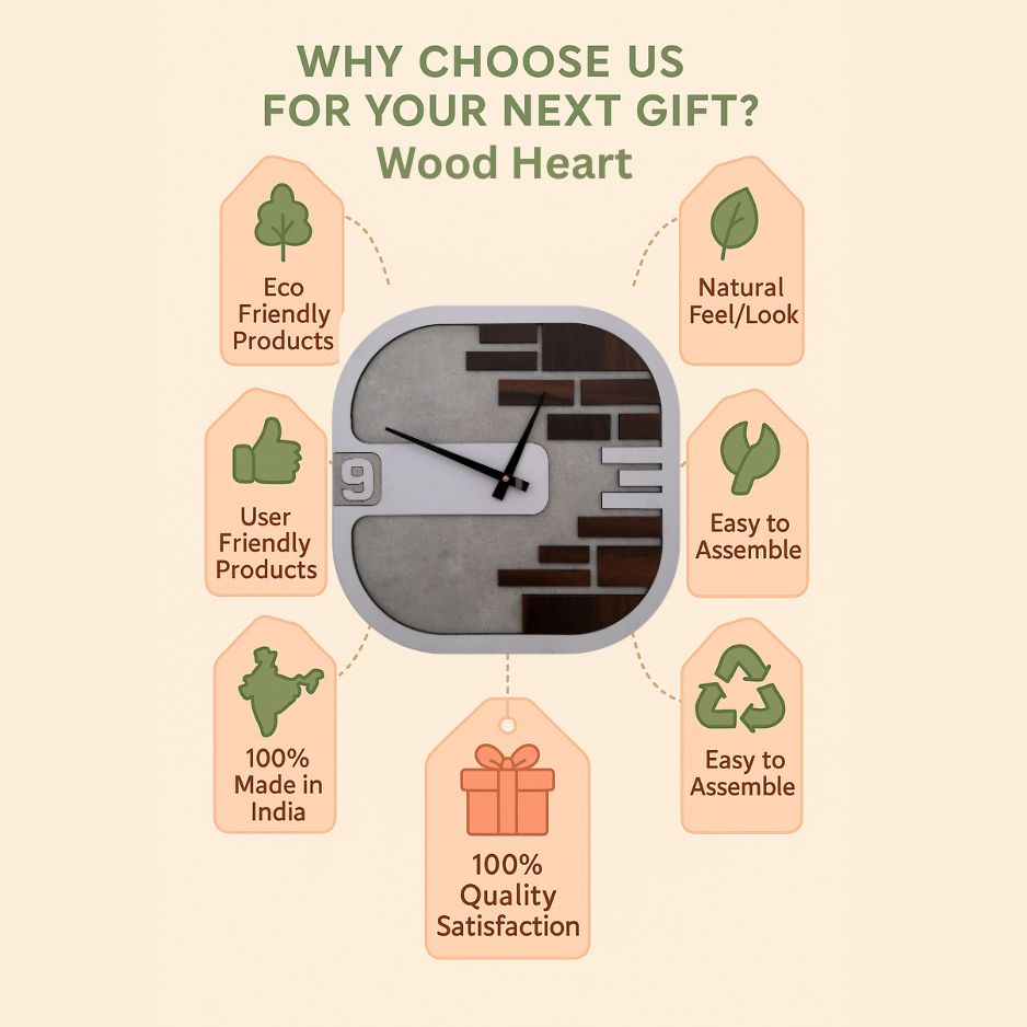 Contemporary Square Wall Clock with Brick Pattern & Concrete Finish – Modern Art Décor