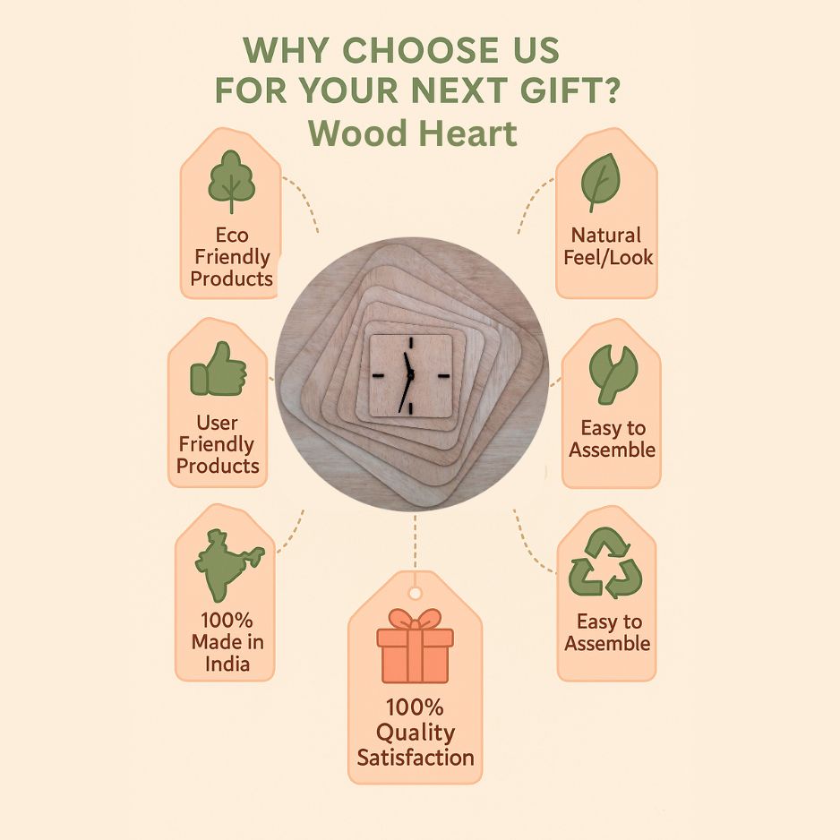 Contemporary Layered Wood Art Wall Clock – Minimal Geometric Design by Wood Heart