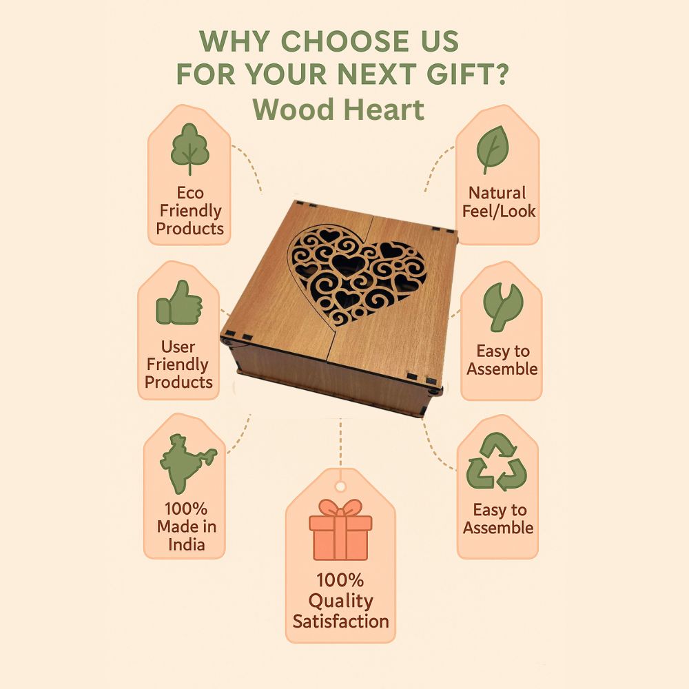 Decorative Wooden Gift Box with Heart Cut Design