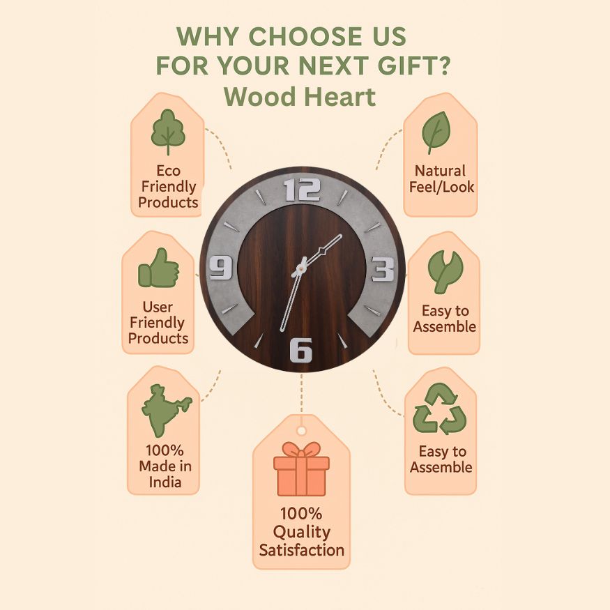 Round Wooden Wall Clock with Dual Tone Concrete Finish – Elegant Modern Décor