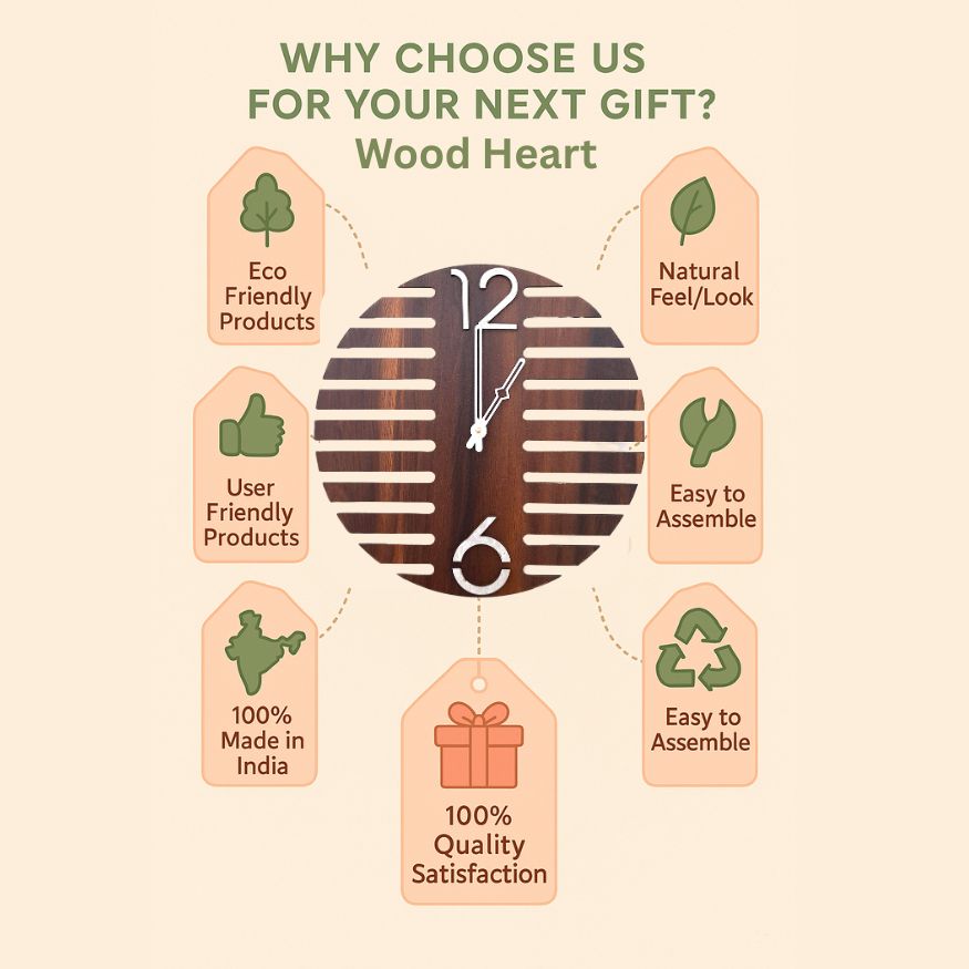 Minimalist Layered Wooden Wall Clock – Geometric 3D Design by Wood Heart