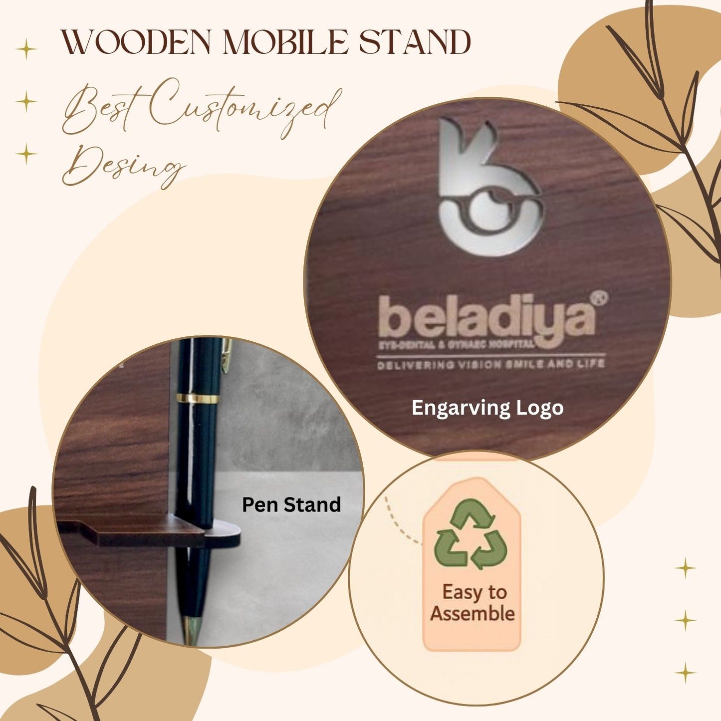 Premium Wooden Customized Mobile Stand with Pen Holder – Personalized Desk Accessory
