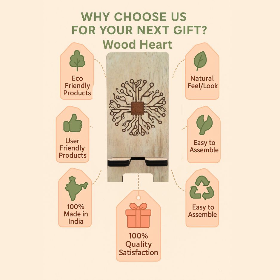 Eco-Themed Customized Wooden Mobile Stand – Tree Design Laser Engraved