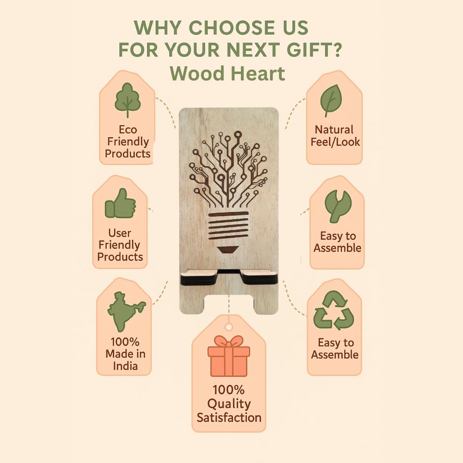 Eco-Themed Customized Wooden Mobile Stand – Tree Design Laser Engraved