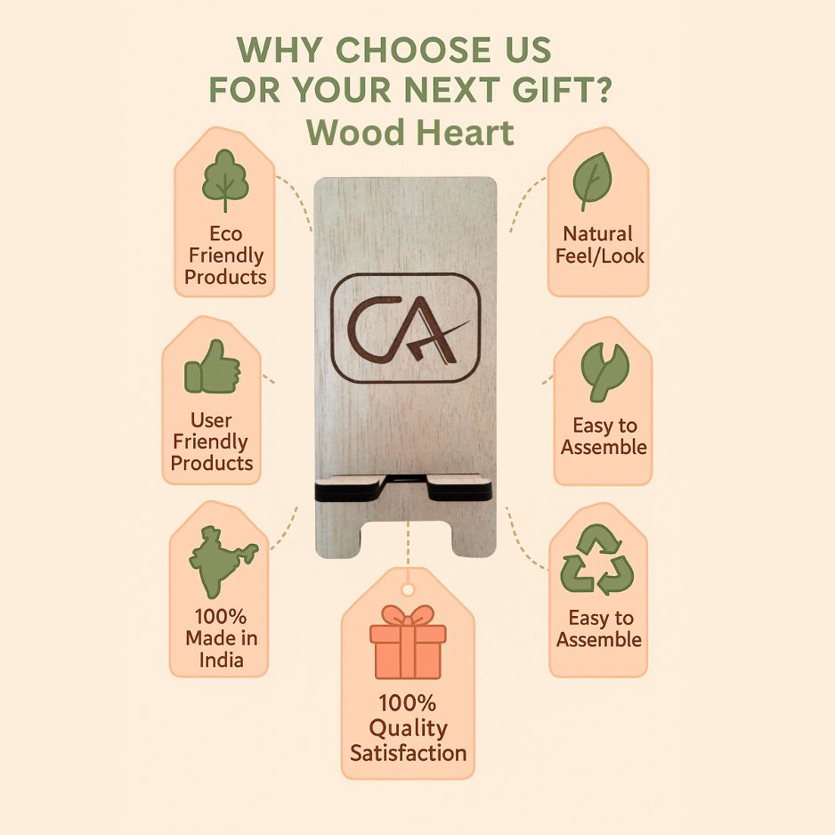 Customized Wooden Mobile Stand for CA – Laser Engraved Chartered Accountant Logo