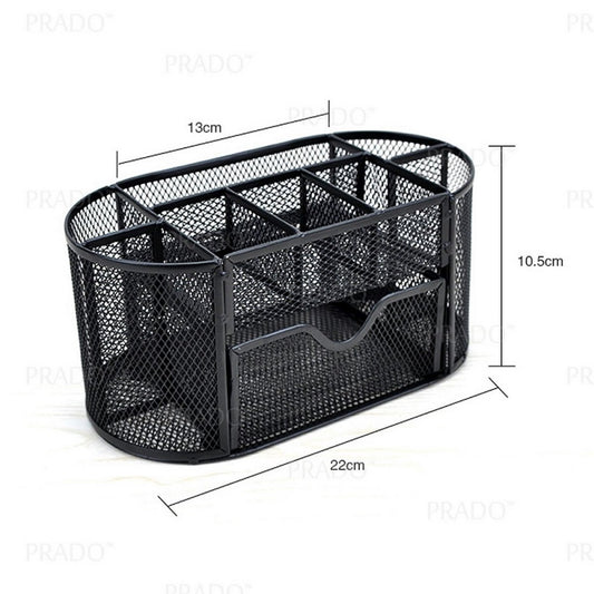 Oval Mesh Metal Desk Organizer with Drawer