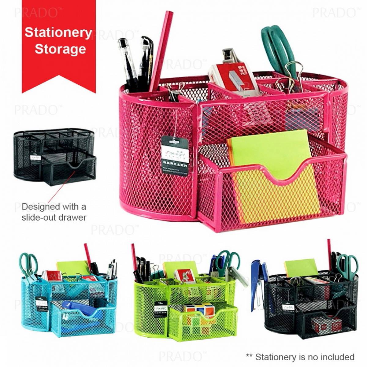 Oval Mesh Metal Desk Organizer with Drawer