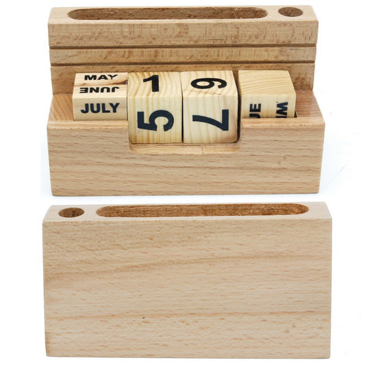 WoodHaven Perpetual Wooden Block Calendar with Pen Stand