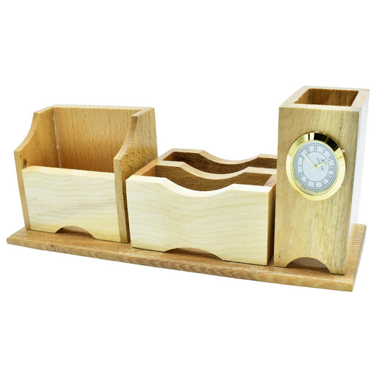 TimberTidy Wooden Desk Organizer with Clock