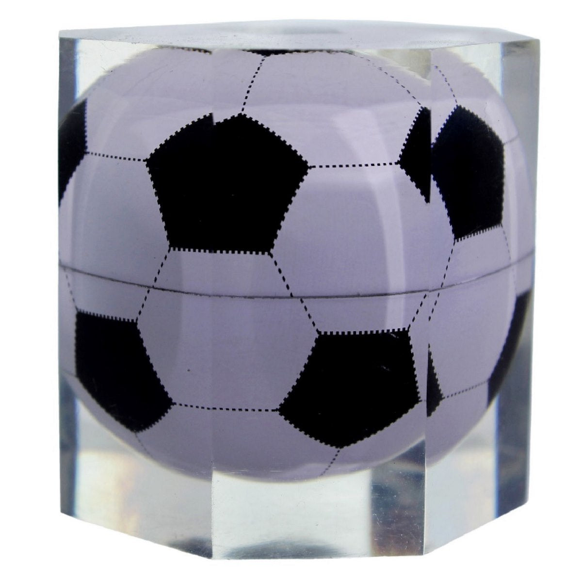 Acrylic Cylinder Paperweight with 3D Soccer Ball Design