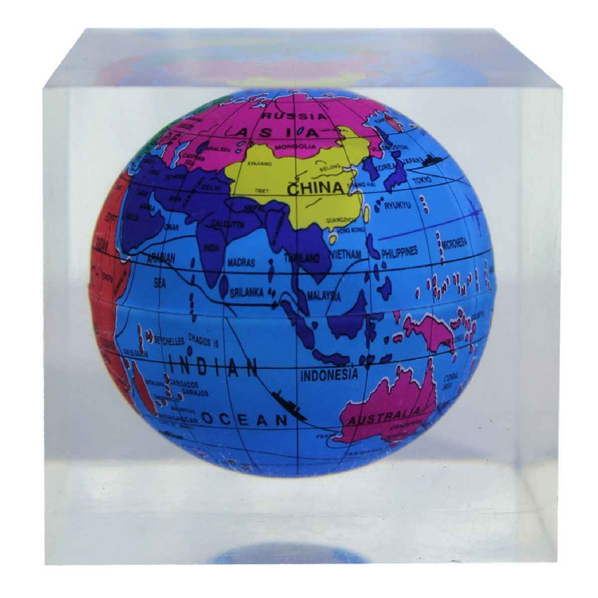 Acrylic Cube Paperweight with 3D Globe Design