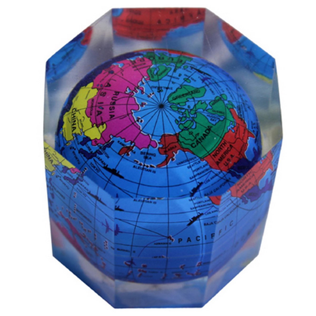 Faceted Acrylic Paperweight with 3D Globe