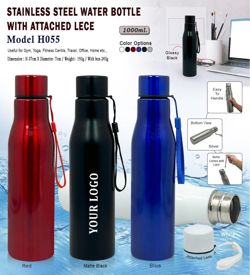 AquaSteel Pro 1000ml Stainless Steel Water Bottle with Carry Lace