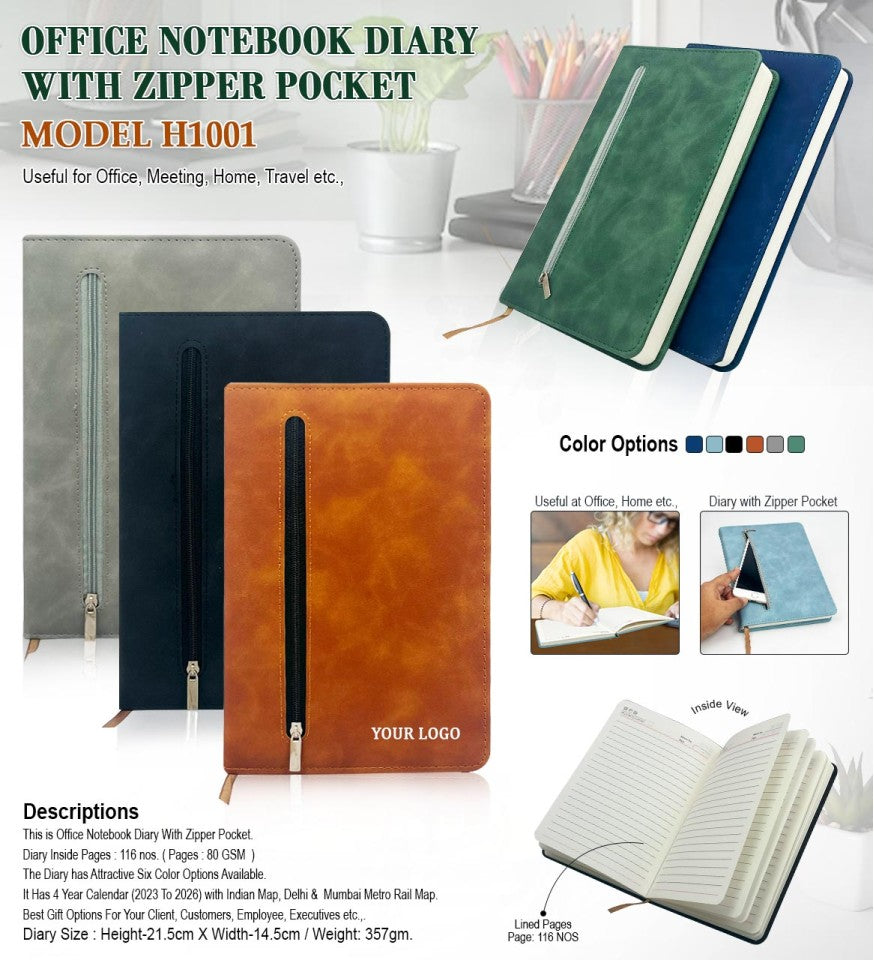 Office Notebook Diary with Zipper Pocket