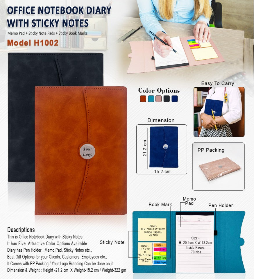 Office Notebook Diary with Sticky Notes