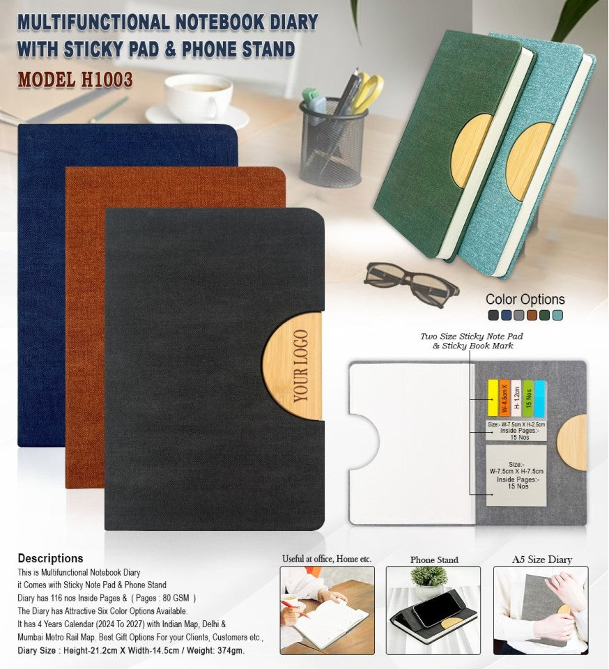 Multifunctional Notebook Diary with Sticky Pad & Phone Stand