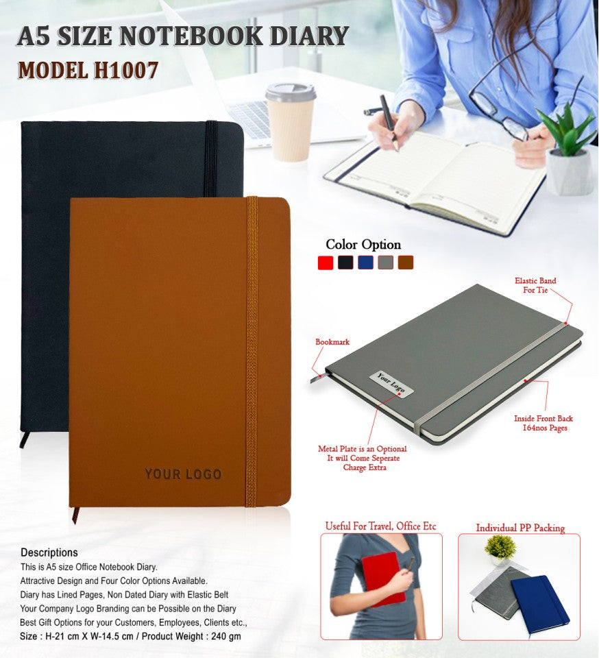 Compact A5 Office Notebook Diary with Elastic Closure