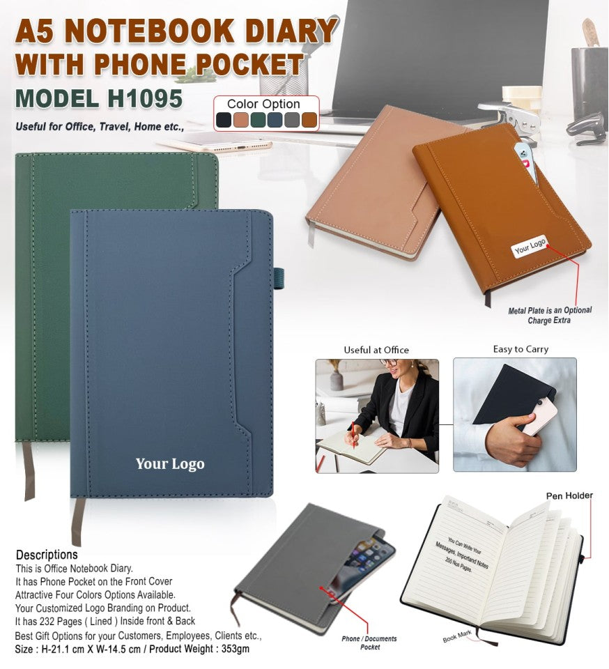 A5 Notebook Diary with Phone Pocket – Compact & Stylish Organizer