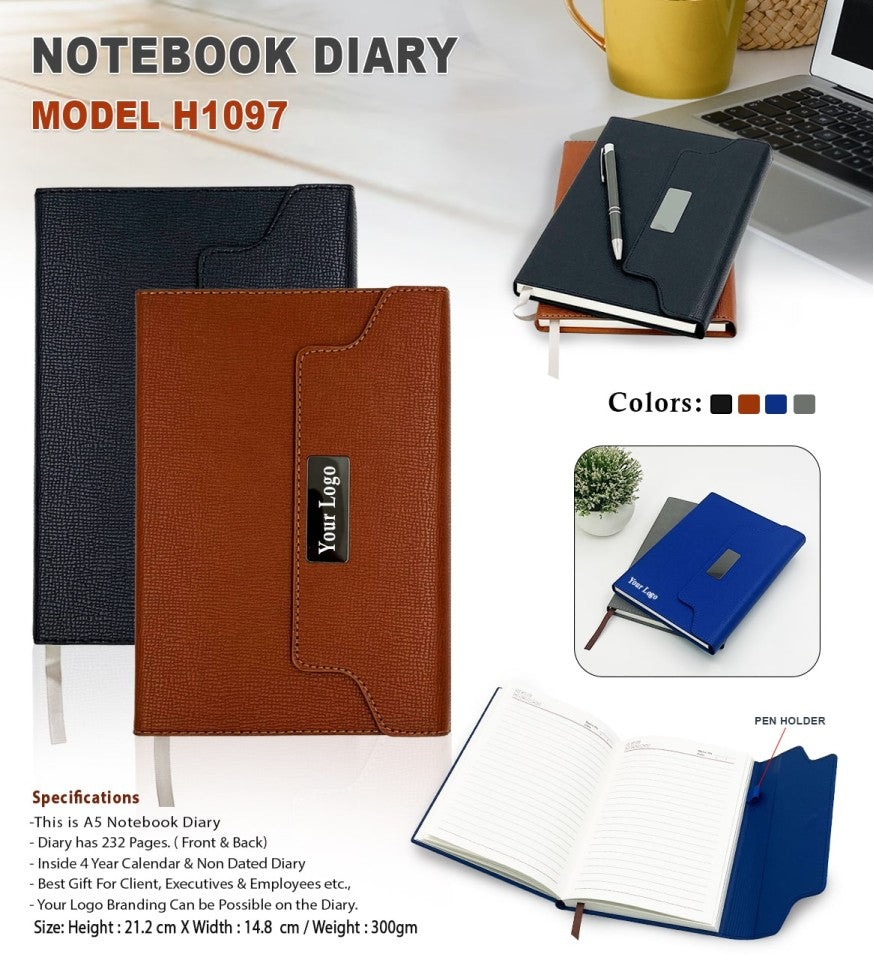 A5 Notebook Diary – Professional Organizer with Pen Holder & Branding Plate