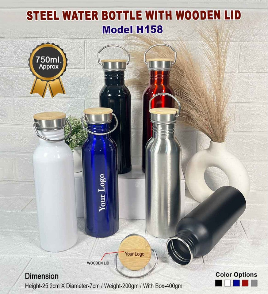 EcoSteel Wooden-Lid Stainless Steel Water Bottle – 750ml