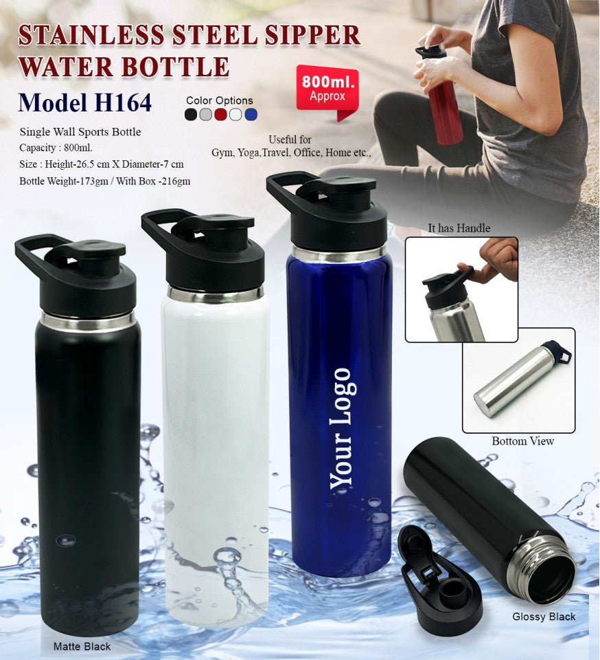 AquaSip Pro 800ml Stainless Steel Sipper Bottle – Glossy & Matte Finish