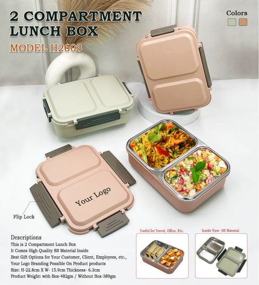 2 Compartment Stainless Steel Lunch Box