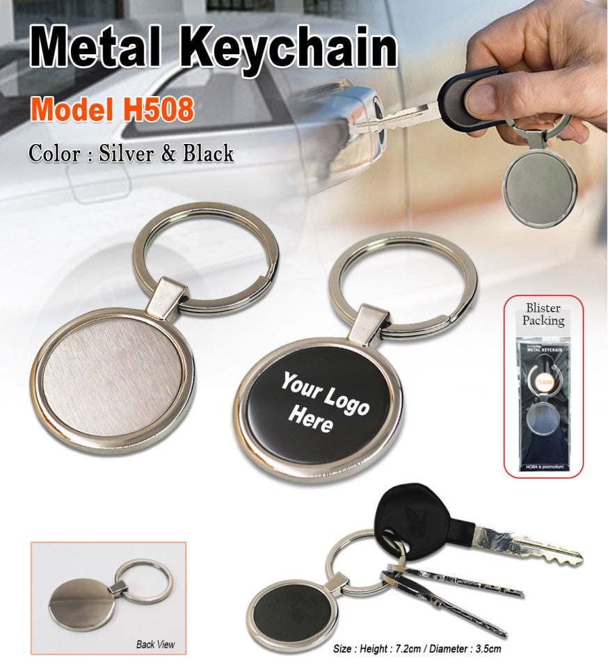 Premium Round Metal Keychain – Silver & Black (Customizable)