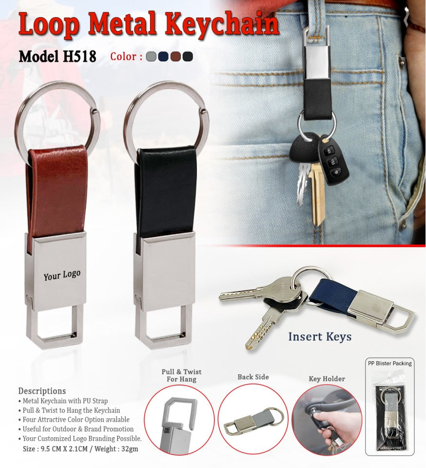 Loop Metal Keychain with PU Strap