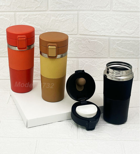 Steel Vacuum Travel Tumbler Mug with Rubber Grip – 400ml