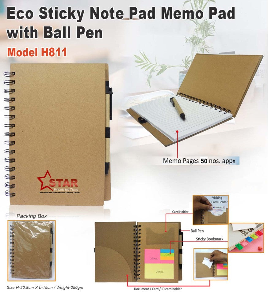 Eco Sticky Note Pad Memo Pad with Ball Pen
