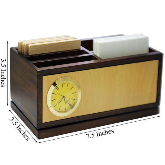 Dual-Tone Wooden Desk Organizer with Clock