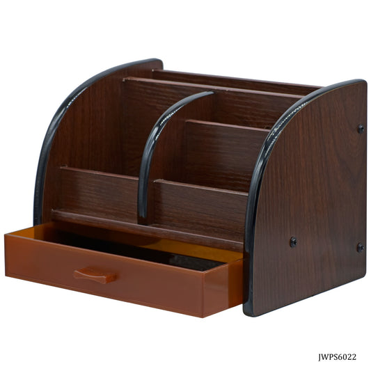 Compact Wooden Desk Organizer with Drawer & 4 Compartments