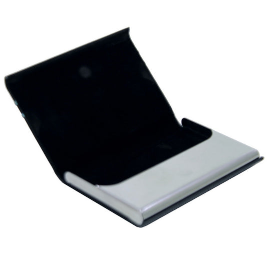 Premium Black Leatherette Card Holder with Dual-Line Metal Accent